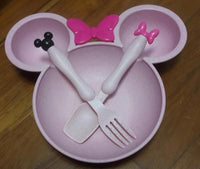 Girls Pink 3 Piece Minnie Mouse Plate, Fork & Spoon Set